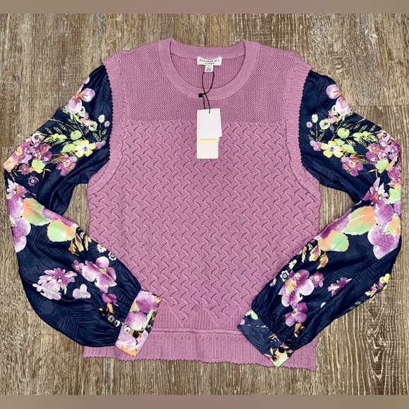 NWT Current Air Purple Mauve Textured Sweater W/ Floral Blouse Sleeves - Picture 6 of 6